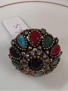 Retro Turkish Multicolor Crystal Dome Statement Ring, size 6.5